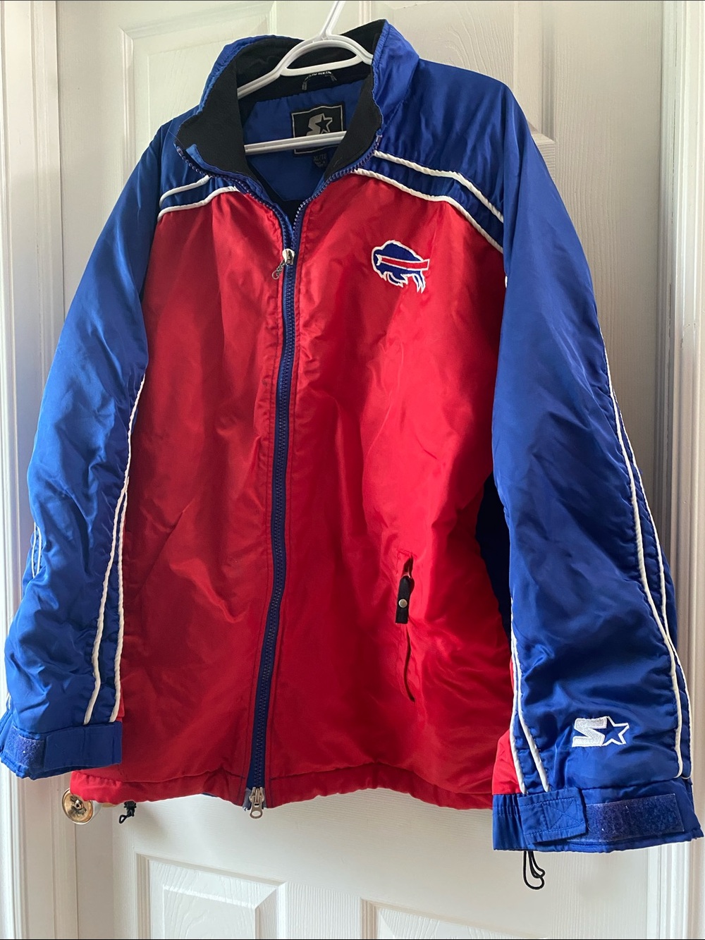 STARTER Red White Blue Buffalo Bills fleece linned Puffer Jacket NFL XL Vintage